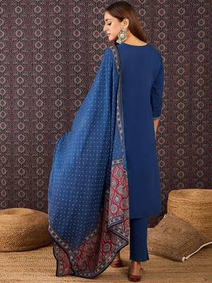 Women Ethnic Motifs Regular Thread Work Pure Cotton Kurta with Trousers & With Dupatta 4