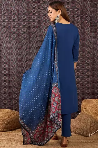 Women Ethnic Motifs Regular Thread Work Pure Cotton Kurta with Trousers & With Dupatta