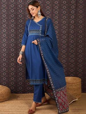 Women Ethnic Motifs Regular Thread Work Pure Cotton Kurta with Trousers & With Dupatta 6