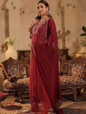 Women Ethnic Motifs Printed Panelled Sequinned Kurta with Trousers & With Dupatta 1