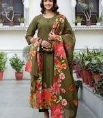 Women Floral Panelled Thread Work Pure Cotton Kurta with Trousers & With Dupatta