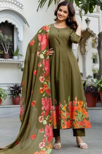 Women Floral Panelled Thread Work Pure Cotton Kurta with Trousers & With Dupatta