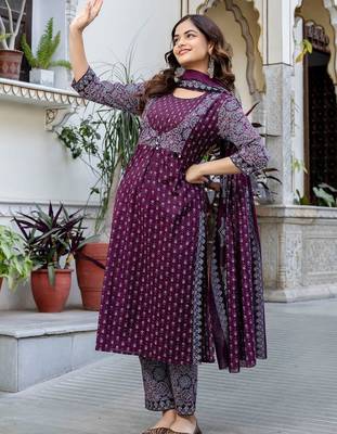 Women Ethnic Motifs Printed Regular Pure Cotton Kurta with Trousers & With Dupatta 1