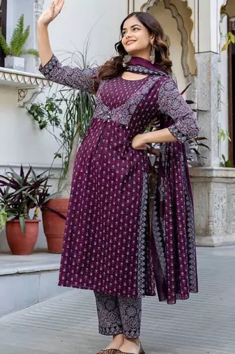 Women Ethnic Motifs Printed Regular Pure Cotton Kurta with Trousers & With Dupatta