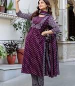 Women Ethnic Motifs Printed Regular Pure Cotton Kurta with Trousers & With Dupatta
