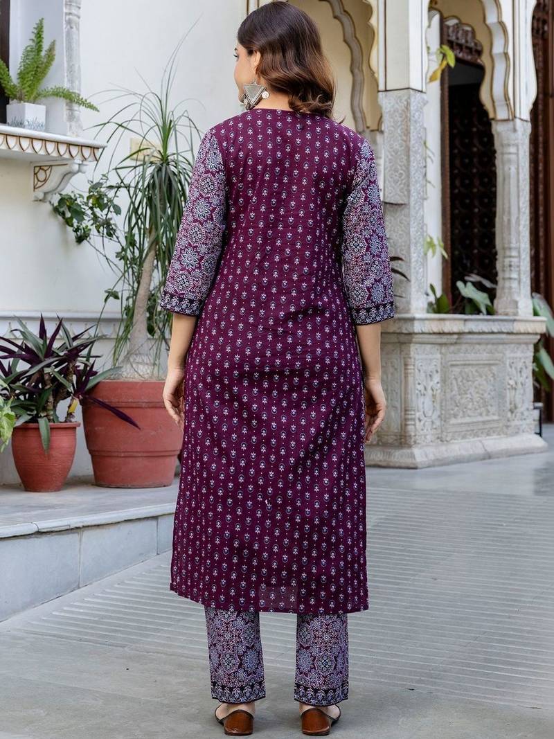 Women Ethnic Motifs Printed Regular Pure Cotton Kurta with Trousers & With Dupatta