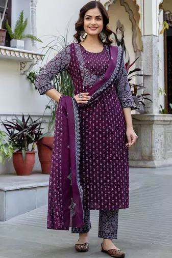 Women Ethnic Motifs Printed Regular Pure Cotton Kurta with Trousers & With Dupatta