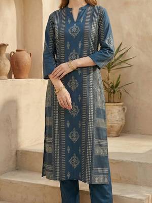 Women Ethnic Motifs Printed Regular Pure Cotton Kurta with Trousers 2