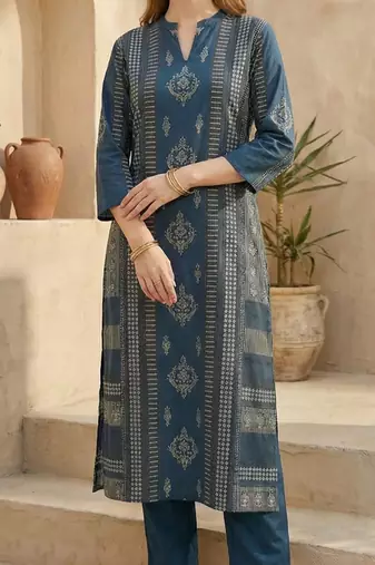 Women Ethnic Motifs Printed Regular Pure Cotton Kurta with Trousers