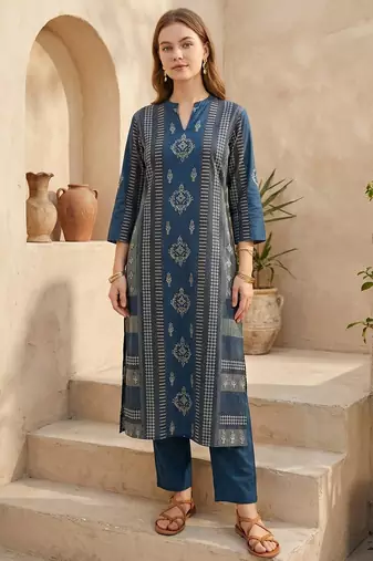 Women Ethnic Motifs Printed Regular Pure Cotton Kurta with Trousers