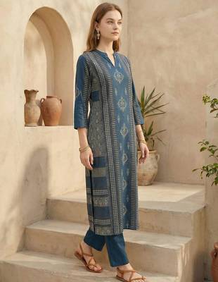 Women Ethnic Motifs Printed Regular Pure Cotton Kurta with Trousers 5