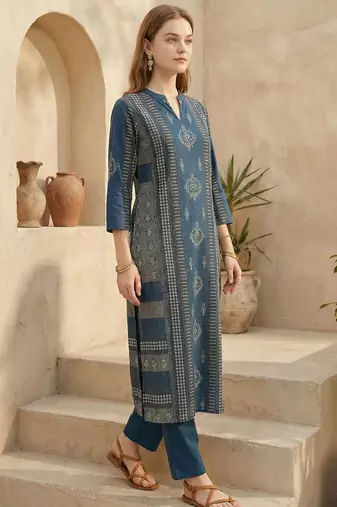 Women Ethnic Motifs Printed Regular Pure Cotton Kurta with Trousers