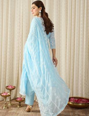 Ethnic Motifs Embroidered Chikankari Pure Cotton Kurta with Trousers & Dupatta 5