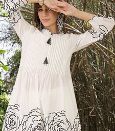 Women Floral Printed Pleated Thread Work Pure Cotton Kurta with Trousers