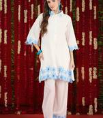 Women Floral Embroidered Regular Thread Work Pure Cotton Kurta with Trousers