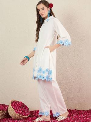 Women Floral Embroidered Regular Thread Work Pure Cotton Kurta with Trousers 3