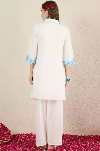 Women Floral Embroidered Regular Thread Work Pure Cotton Kurta with Trousers