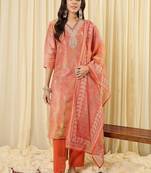 Women Ethnic Motifs Regular Thread Work Kurta with Trousers & With Dupatta