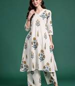 Floral Printed V Neck A Line Pure Cotton Kurta With Palazzos