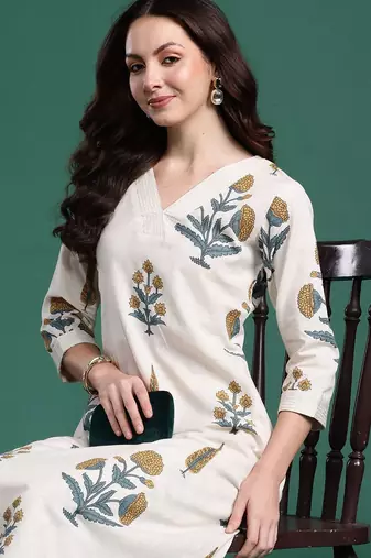 Floral Printed V Neck A Line Pure Cotton Kurta With Palazzos