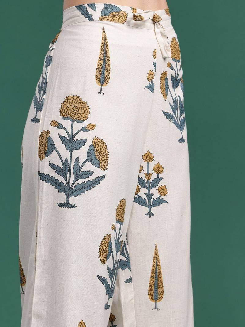 Floral Printed V Neck A Line Pure Cotton Kurta With Palazzos