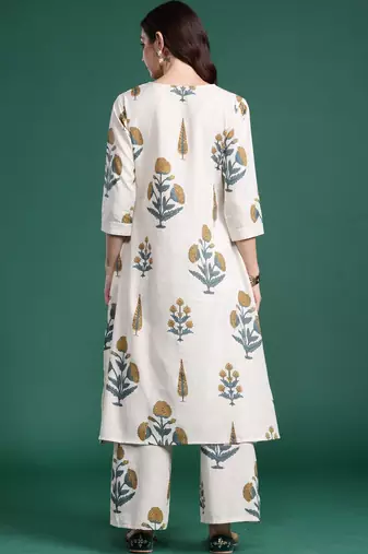 Floral Printed V Neck A Line Pure Cotton Kurta With Palazzos