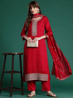 Ethnic Motifs Embroidered Sequinned Kurta with Trousers & With Dupatta 1
