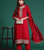 Ethnic Motifs Embroidered Sequinned Kurta with Trousers & With Dupatta