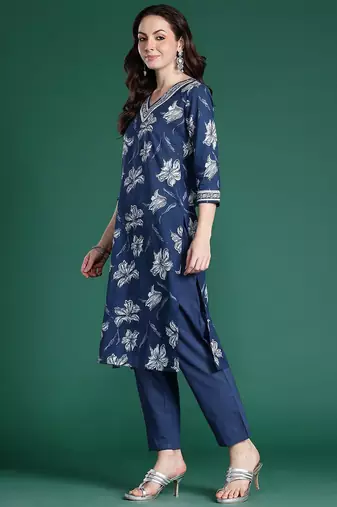 Floral Printed Regular Pure Cotton Kurta with Trousers & Dupatta