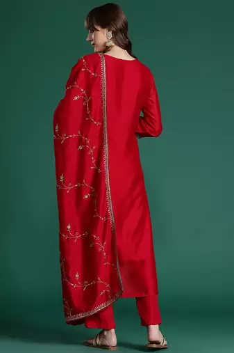 Ethnic Motifs Embroidered Sequinned Kurta with Trousers & With Dupatta