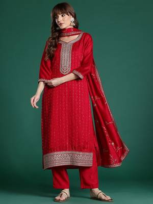 Ethnic Motifs Embroidered Sequinned Kurta with Trousers & With Dupatta 7