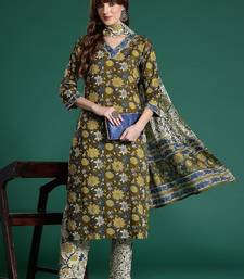 Floral Printed Pure Cotton Kurta with Trousers & With Dupatta