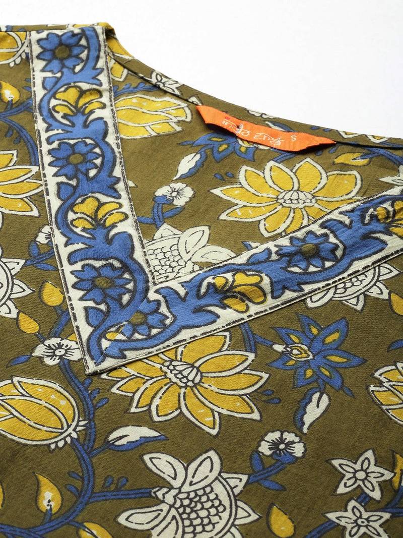Floral Printed Pure Cotton Kurta with Trousers & With Dupatta