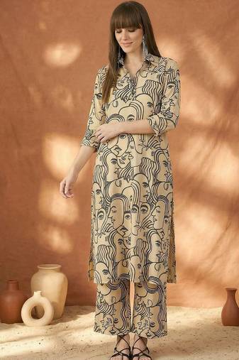 Women Printed Regular Pure Cotton Kurta with Palazzos