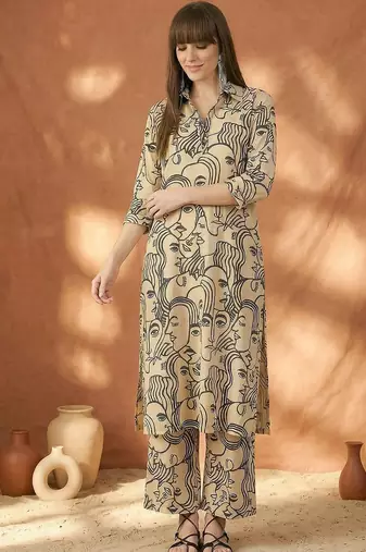 Women Printed Regular Pure Cotton Kurta with Palazzos