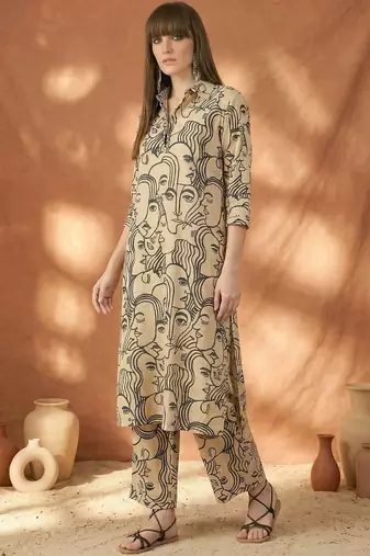 Women Printed Regular Pure Cotton Kurta with Palazzos