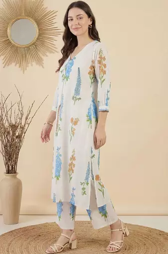 Women Floral Printed Regular Pure Cotton Kurta with Trousers