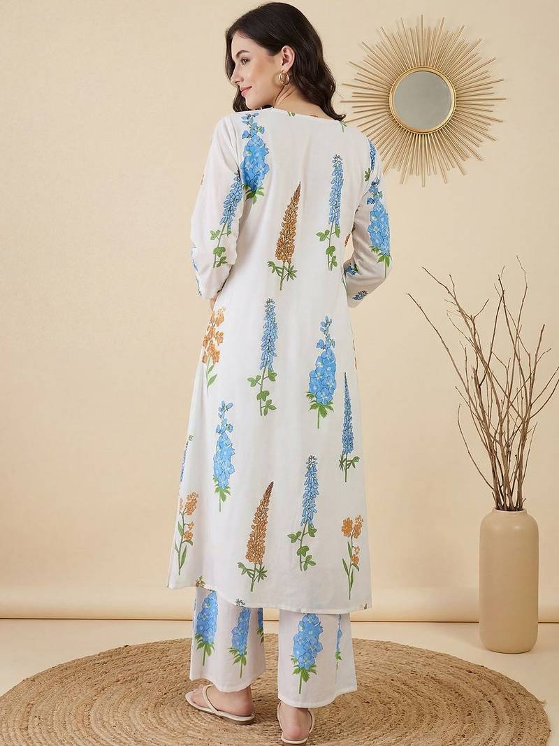 Women Floral Printed Regular Pure Cotton Kurta with Trousers