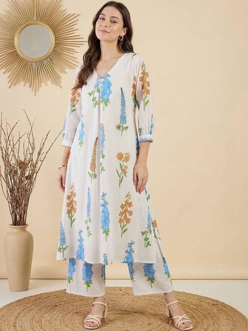 Women Floral Printed Regular Pure Cotton Kurta with Trousers