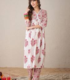 Floral Printed V-Neck Empire Pure Cotton A-Line Kurta With Trouser