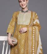 Ethnic Motifs Embroidered Pure Cotton Straight Kurta With Trousers & Dupatta