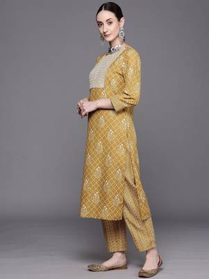 Ethnic Motifs Embroidered Pure Cotton Straight Kurta With Trousers & Dupatta 5