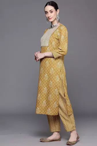 Ethnic Motifs Embroidered Pure Cotton Straight Kurta With Trousers & Dupatta