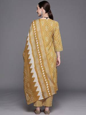 Ethnic Motifs Embroidered Pure Cotton Straight Kurta With Trousers & Dupatta 6