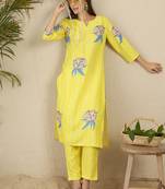 Floral Printed Notch Neck Straight Kurta With Trousers