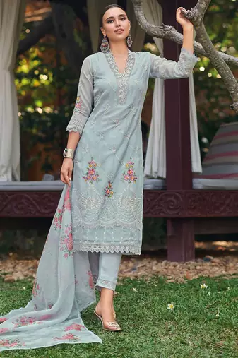 Women Floral Embroidered Regular Thread Work Kurta with Trousers & With Dupatta