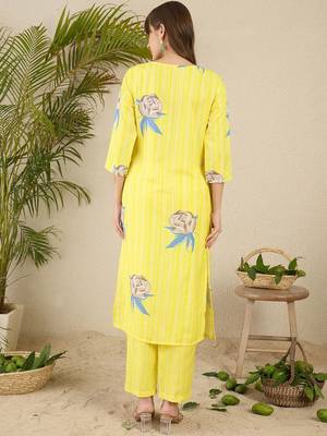 Floral Printed Notch Neck Straight Kurta With Trousers 6