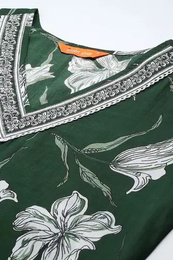 Floral Printed Regular Pure Cotton Kurta with Trousers & Dupatta