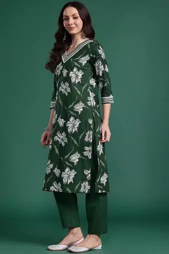 Floral Printed Regular Pure Cotton Kurta with Trousers & Dupatta