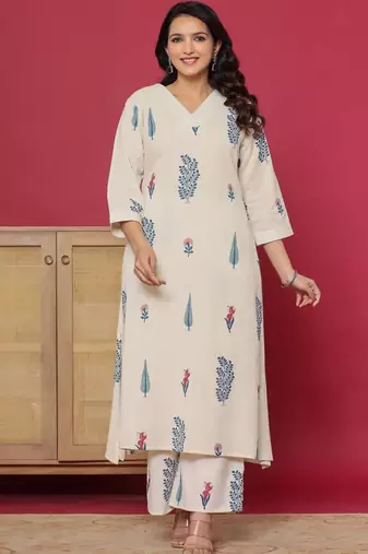 Women Floral Printed Regular Pure Cotton Kurta with Palazzos